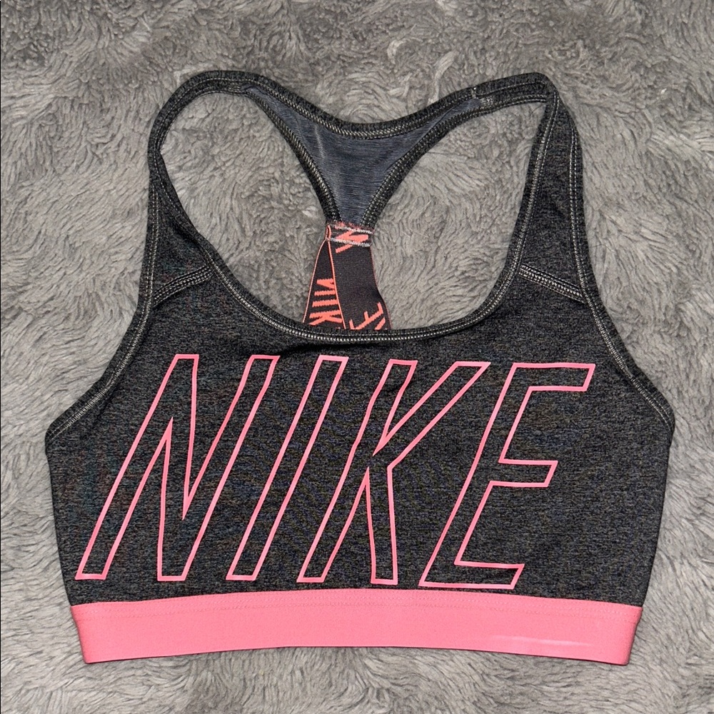 Nike Dark Gray Sports Bra with Pink Accents